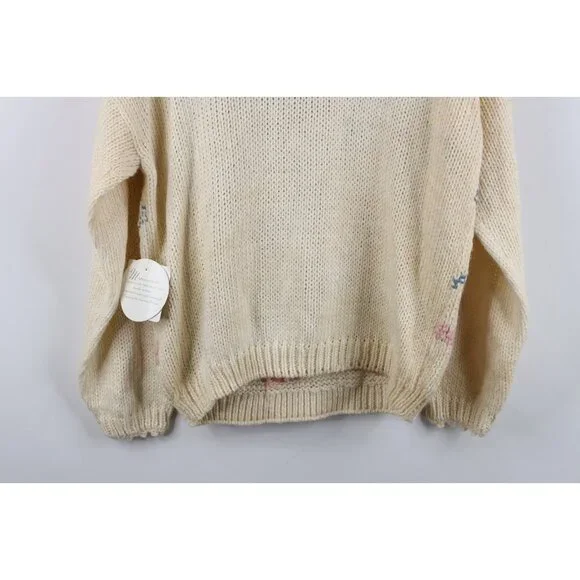 Deadstock Vintage 90s Streetwear Womens Medium Hand Knit Flower Floral Sweater - Picture 15 of 15